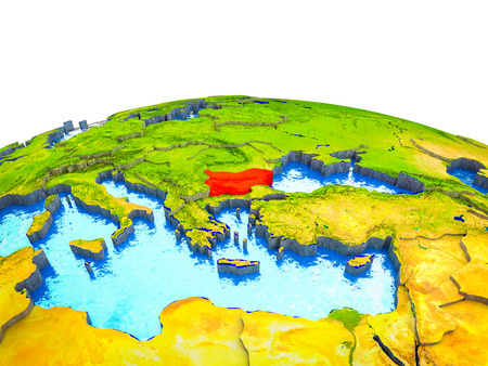 Bulgaria on 3D Earth with visible countries and blue oceans with waves. 3D illustration.の写真素材