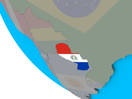 Paraguay with embedded national flag on simple 3D globe. 3D illustration.の写真素材