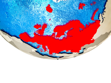 Europe on 3D Earth with divided countries and watery oceans. 3D illustration.の写真素材