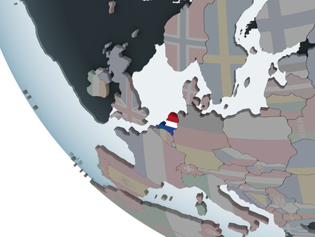 Netherlands on political globe with embedded flag. 3D illustration.の写真素材