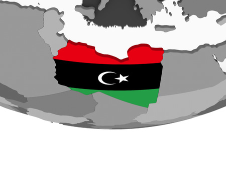 Libya on gray political globe with embedded flag. 3D illustration.の写真素材