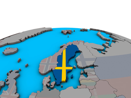 Sweden with embedded national flag on political 3D globe. 3D illustration.の写真素材