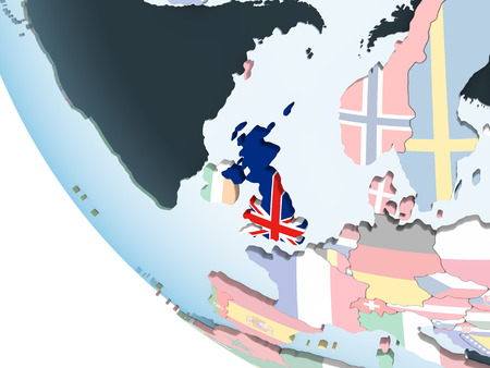 United Kingdom on bright political globe with embedded flag. 3D illustration.の写真素材