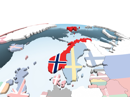 Norway on bright political globe with embedded flag. 3D illustration.の写真素材