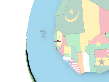 Gambia on political globe with flag. 3D illustration.の写真素材