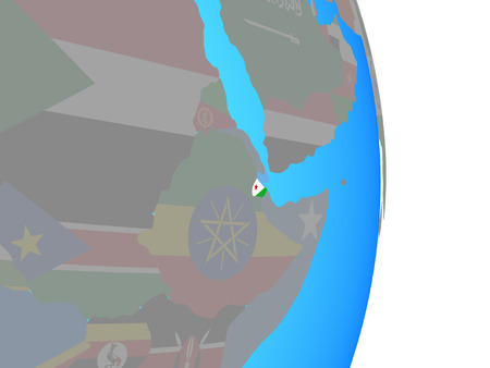 Djibouti with national flag on simple political globe. 3D illustration.の写真素材