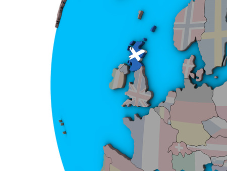Scotland with national flag on blue political 3D globe. 3D illustration.の写真素材