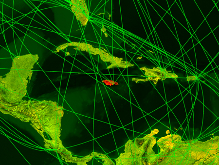 Jamaica on digital map with networks. Concept of international travel, communication and technology. 3D illustration.の写真素材