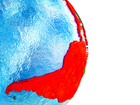 Latin America on 3D model of Earth with divided countries and blue oceans. 3D illustration.の写真素材