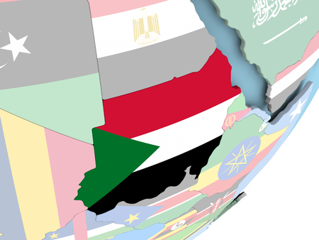 Illustration of Sudan on political globe with embedded flag. 3D illustration.の写真素材