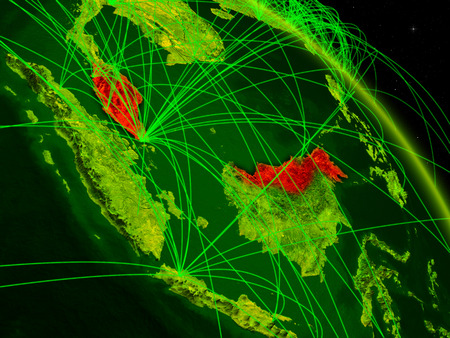 Malaysia from space on model of digital planet Earth with network. Concept of digital technology, connectivity and travel. 3D illustration.の写真素材