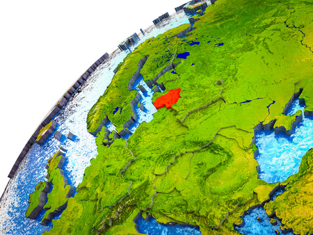 Lithuania on 3D Earth model with visible country borders. 3D illustration.の写真素材