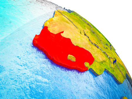 South Africa Highlighted on 3D Earth model with water and visible country borders. 3D illustration.の写真素材