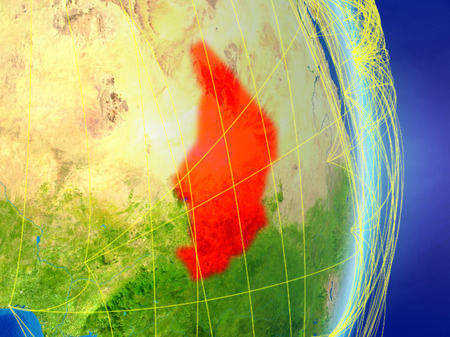 Chad on planet planet Earth with network. Concept of connectivity, travel and communication. 3D illustration.の写真素材