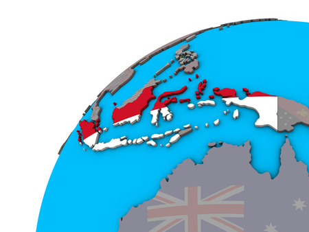Indonesia with national flag on 3D globe. 3D illustration.の写真素材