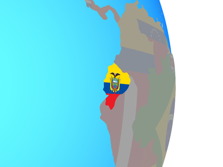 Ecuador with national flag on simple political globe. 3D illustration.の写真素材