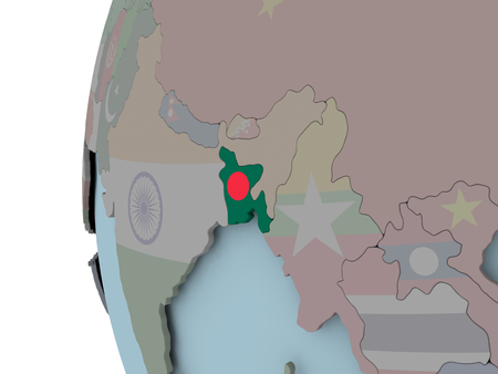Bangladesh with embedded flag on political globe. 3D illustration.の写真素材