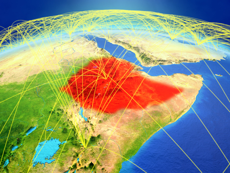 Ethiopia on planet Earth with international network representing communication, travel and connections. 3D illustration.の写真素材