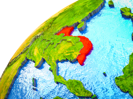 Vietnam on 3D Earth model with visible country borders. 3D illustration.の写真素材