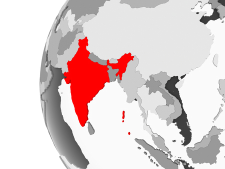 India highlighted on grey 3D model of political globe with transparent oceans. 3D illustration.の写真素材