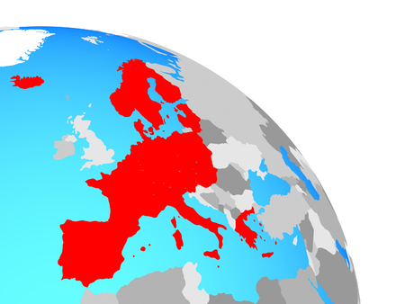 Schengen Area members on simple blue political globe. 3D illustration.の写真素材