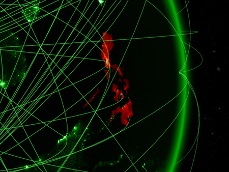 Philippines on green planet Earth with network. Concept of connectivity, travel and communication. 3D illustration.の写真素材