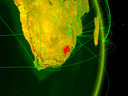 Lesotho on digital planet Earth with network. Concept of connectivity, travel and communication. 3D illustration.の写真素材