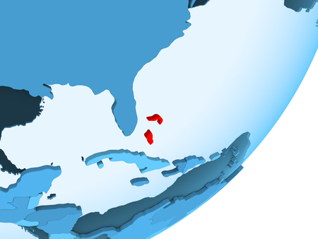 Bahamas in red on blue political globe with transparent oceans. 3D illustration.の写真素材