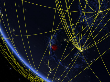 Burundi on planet Earth from space at night with network. Concept of international communication, technology and travel. 3D illustration.の写真素材