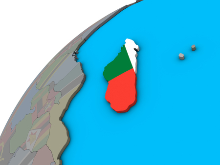 Madagascar with national flag on 3D globe. 3D illustration.の写真素材