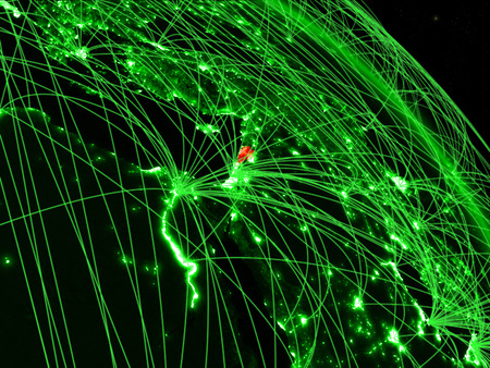 Lebanon from space on model of green planet Earth with network. Concept of green technology, connectivity and travel. 3D illustration.の写真素材