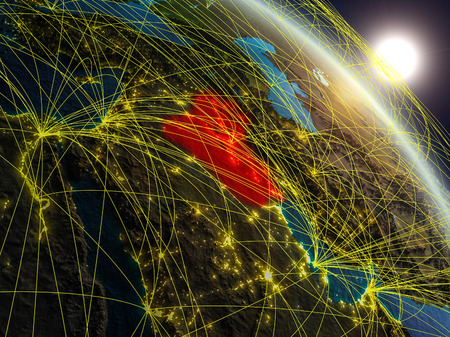 Iraq from space on realistic model of planet Earth with network. Concept of digital technology, connectivity and travel. 3D illustration.の写真素材