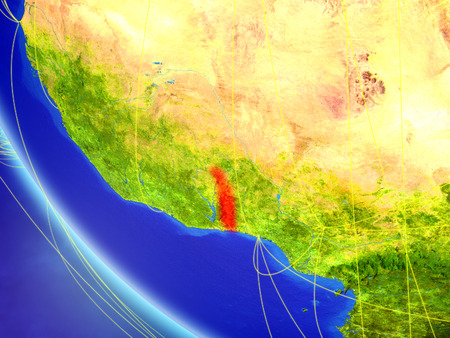 Togo on planet Earth from space with network. Concept of international communication, technology and travel. 3D illustration.の写真素材