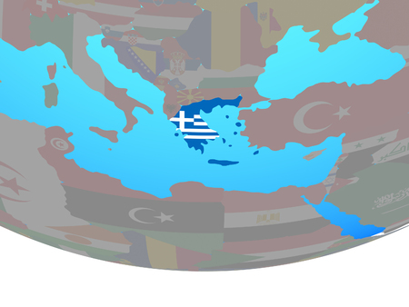 Greece with national flag on simple political globe. 3D illustration.の写真素材