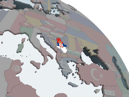 Serbia on political globe with embedded flag. 3D illustration.の写真素材