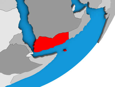 Yemen on blue political 3D globe. 3D illustration.の写真素材