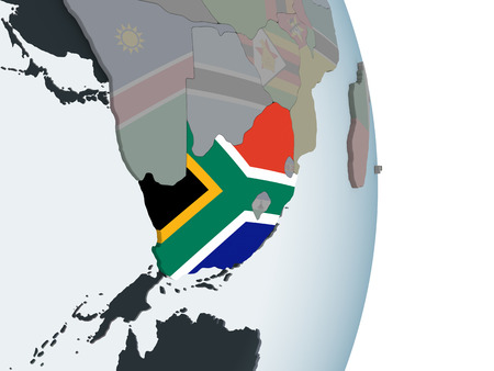 South Africa on political globe with embedded flag. 3D illustration.の写真素材