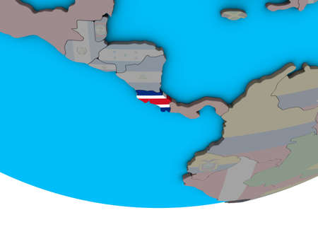 Costa Rica with embedded national flag on simple political 3D globe. 3D illustration.の写真素材