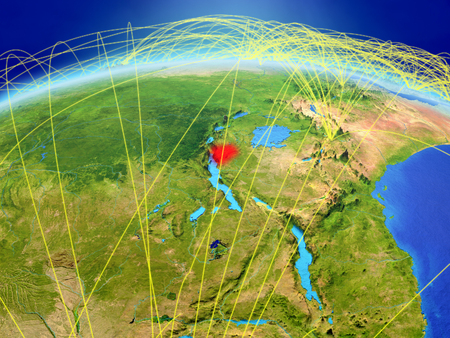 Burundi on planet Earth with international network representing communication, travel and connections. 3D illustration.の写真素材