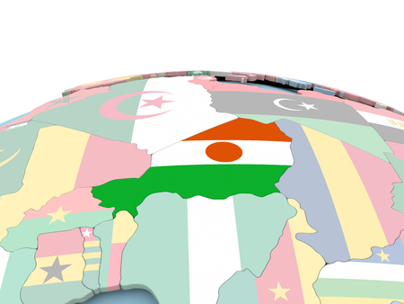 Niger on political globe with embedded flags. 3D illustration.の写真素材