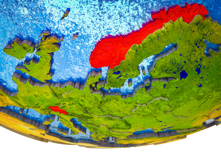 EFTA countries on 3D Earth with divided countries and watery oceans. 3D illustration.の写真素材