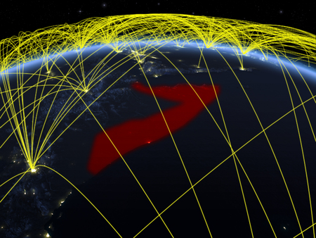 Somalia on planet Earth at night with international network representing communication, travel and connections. 3D illustration.の写真素材