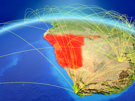 Namibia on planet Earth with international network representing communication, travel and connections. 3D illustration.の写真素材