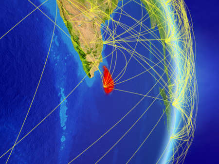 Sri Lanka on planet planet Earth with network. Concept of connectivity, travel and communication. 3D illustration.の写真素材