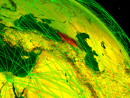 Georgia from space on model of digital planet Earth with network. Concept of digital technology, connectivity and travel. 3D illustration.の写真素材