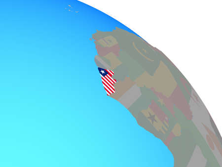 Liberia with national flag on simple blue political globe. 3D illustration.の写真素材