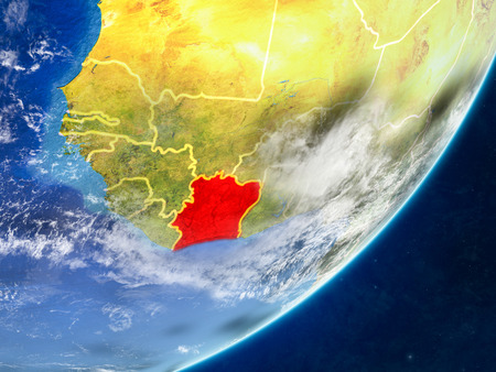 Ivory Coast on model of planet Earth with country borders and very detailed planet surface and clouds. 3D illustration.の写真素材