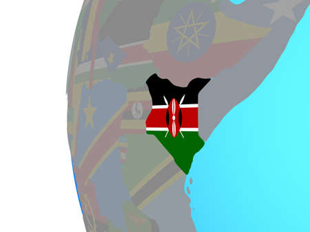 Kenya with embedded national flag on blue political globe. 3D illustration.の写真素材