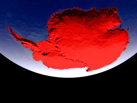 Satellite view of Antarctica from space at night. Beautifully detailed plastic planet surface with visible city lights. 3D illustration.の写真素材