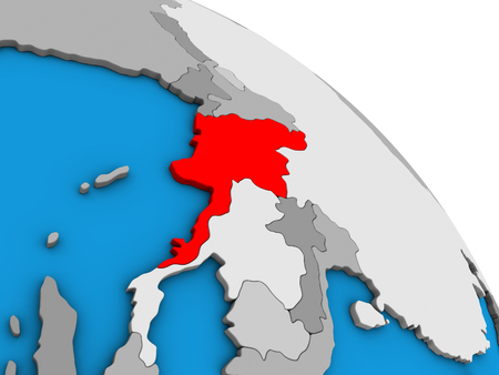Myanmar on simple blue political 3D globe. 3D illustration.の写真素材